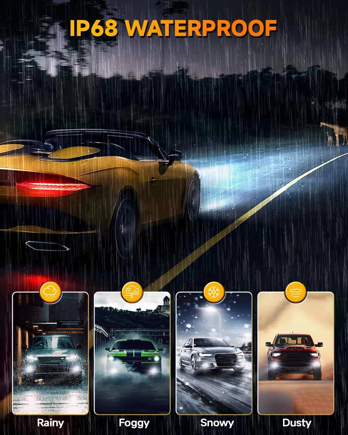 FAHREN H11 9005 Fog light Combo, [Upgraded& Brightest] 60000LM 900% Super Bright H9 H8 HB3 Off-Road Use or Fog Light Bulbs,6500K White Non-Polarity Plug and Play, Pack of 4