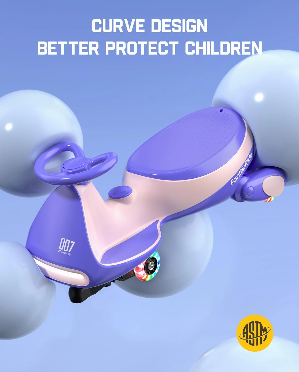FanttikRide 12V N7 Pro Electric Wiggle Car with Pedal, Rechargeable Battery, CyberWiggle, 2 in 1 Swing Car, 2 Speed, Anti-Rollover, Flashing Wheels, Bluetooth, for Ages 3 and Up, 150 Lbs, Pink