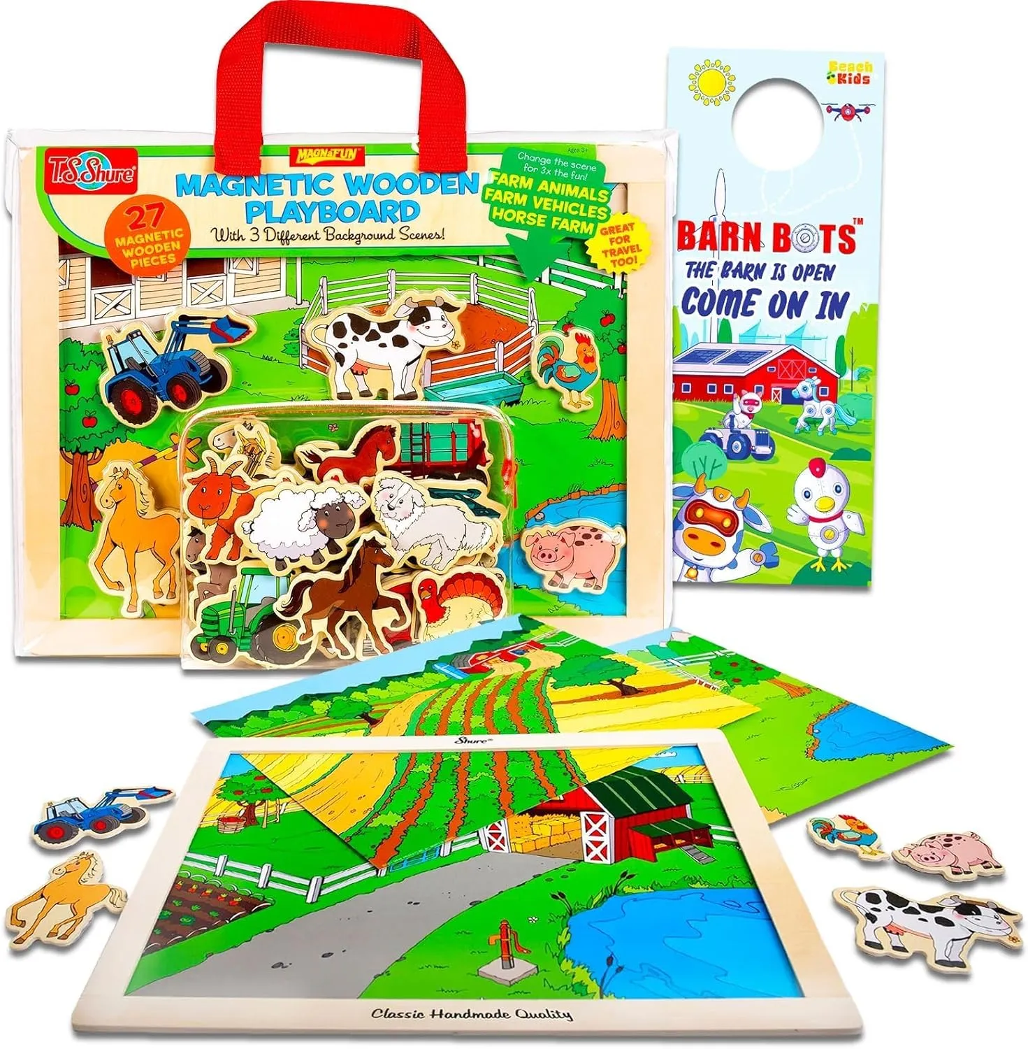 Farm Animals Life Magnetic Play Board for Kids - Bundle with Montessori Magnetic Playset Including Cows, Goats, Pigs, Horses and Vehicles | Wooden Magnetic Toy for Boys and Girls