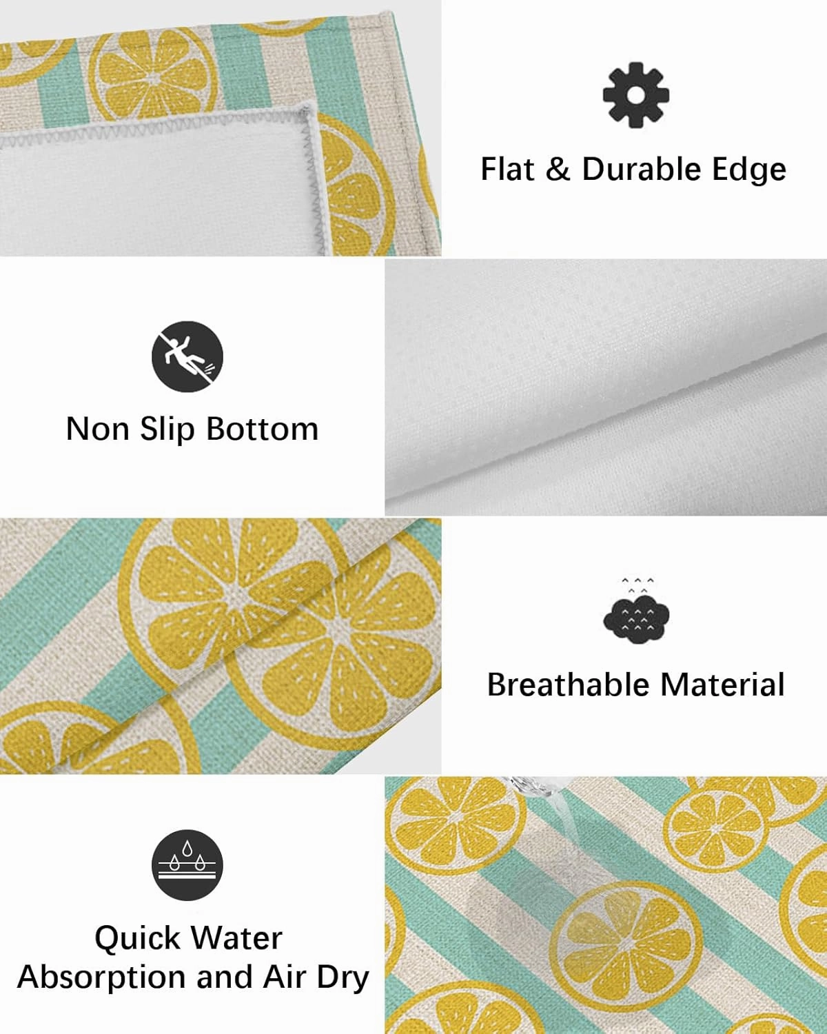 Farmhouse Yellow Lemons Aqua Stripe Outdoor Patio Rug for Deck,Picnic,Porch,Balcony 4x6ft Water Absorb Non Skid Area Rugs,Washable Camping RV Carpet Mats Pastoral Cotton Linen