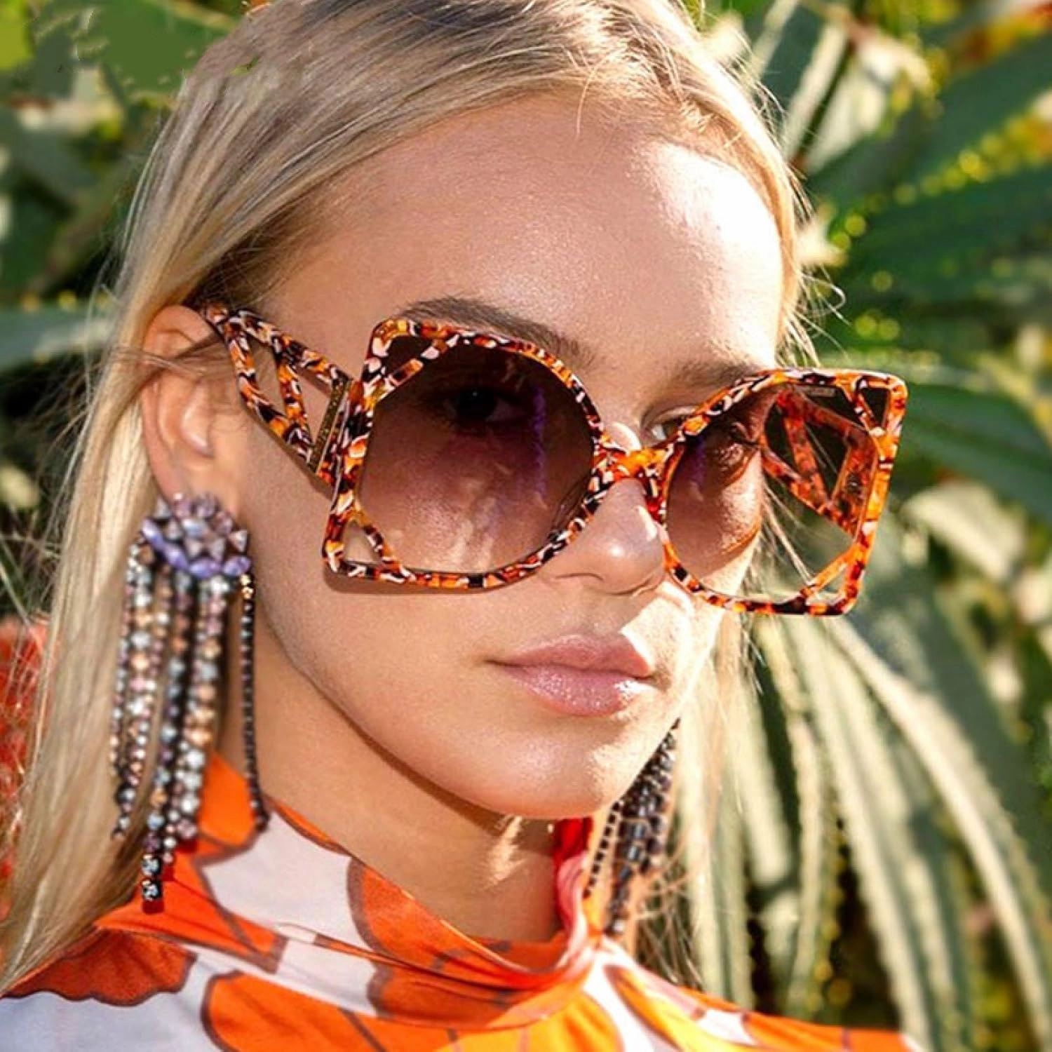 Fashion Luxury Sunglasses Women Hollow Oversized Shades Uv400
