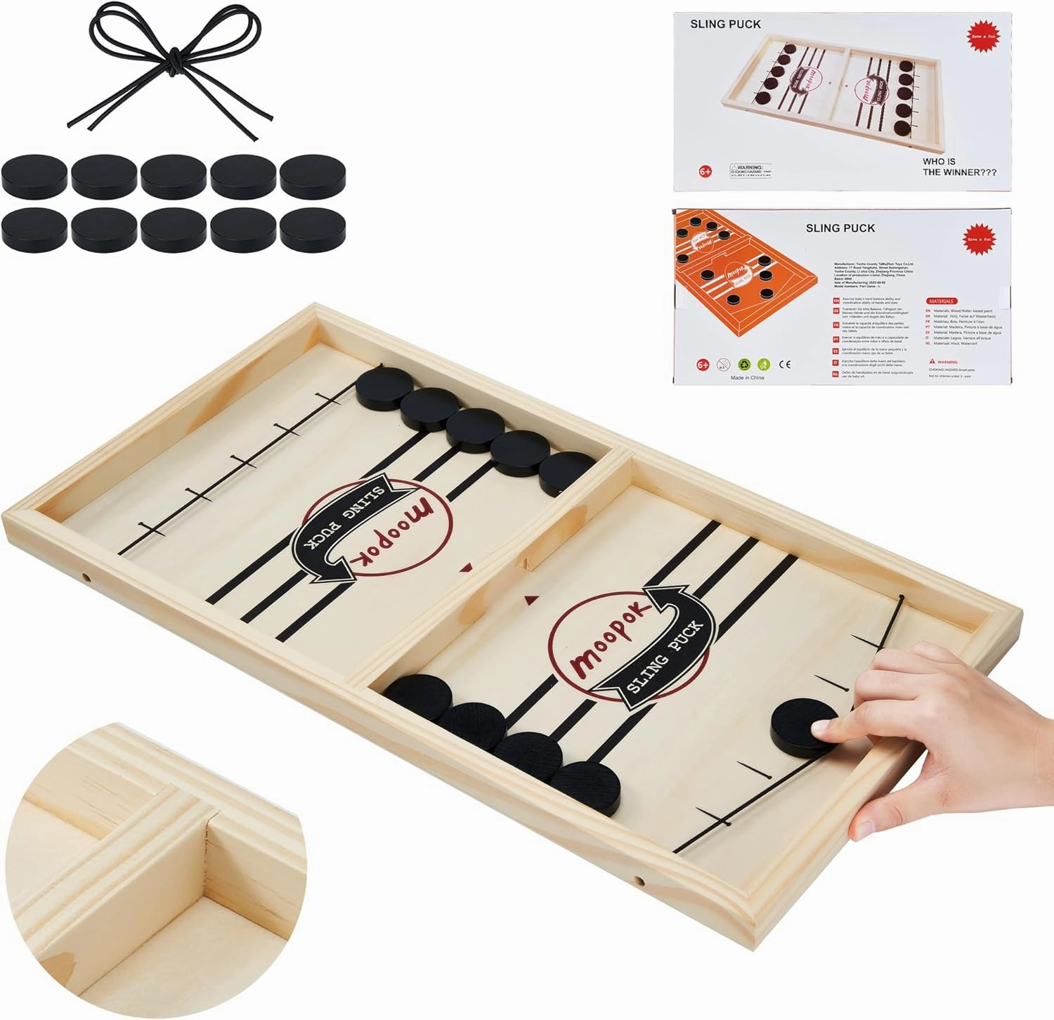 Fast Sling Puck Game - Fast Action Foosball Table Super Winner Wooden Air Hockey Board Game - Desktop Battle Slingshot Game - Fun for Family Game or Party with Friends