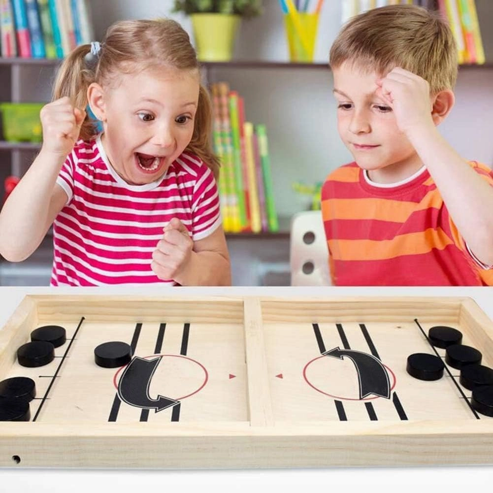 Fast Sling Puck Game - Fast Action Foosball Table Super Winner Wooden Air Hockey Board Game - Desktop Battle Slingshot Game - Fun for Family Game or Party with Friends