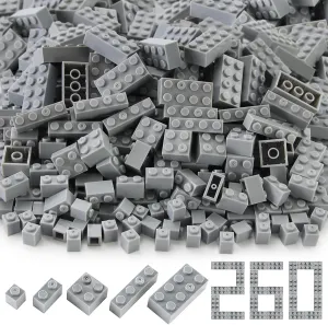 Feleph 260 Pieces Light Bluish Gray Bulk Bricks Classic Building Creative Play Blocks Set Parts Toy Accessories Compatible with Major Brick Brands…