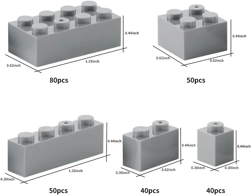 Feleph 260 Pieces Light Bluish Gray Bulk Bricks Classic Building Creative Play Blocks Set Parts Toy Accessories Compatible with Major Brick Brands…