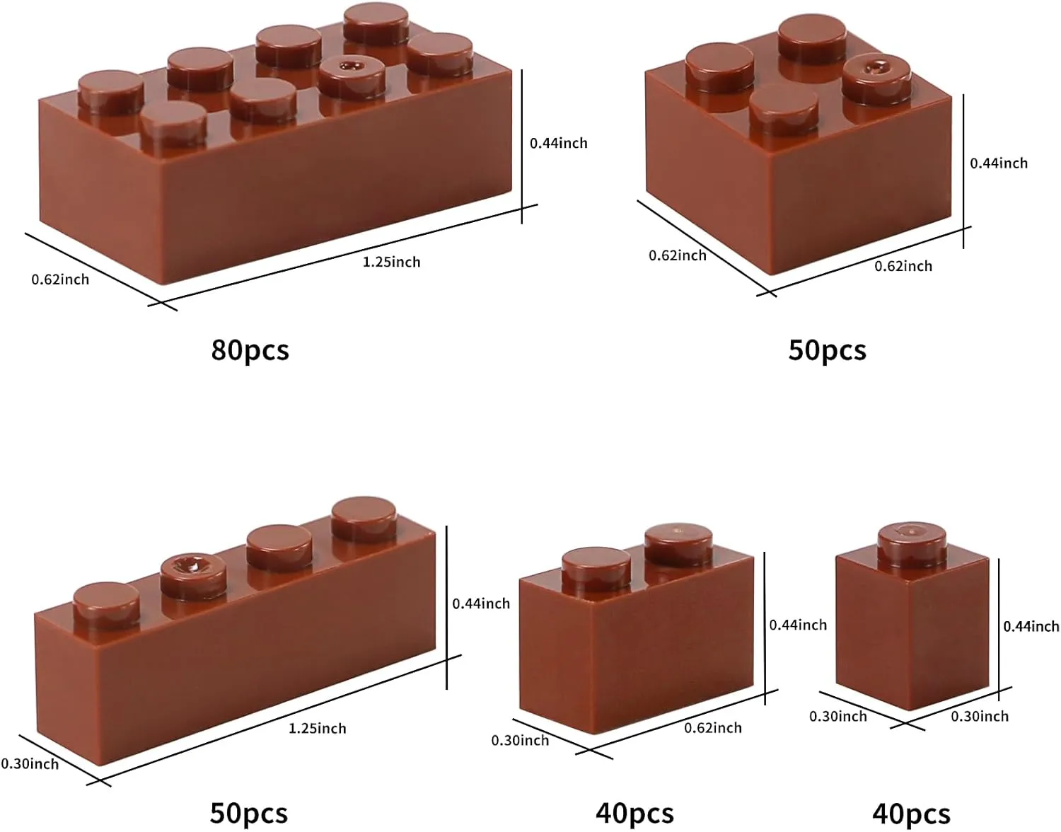 Feleph 260 Pieces Reddish Brown Bulk Bricks Classic Building Creative Play Blocks Set Parts Toy Accessories Compatible with Major Brick Brands