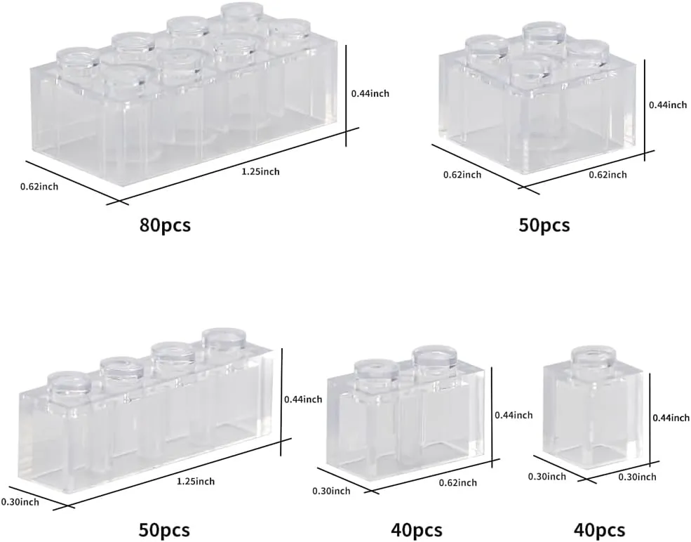 Feleph 260 Pieces Trans-Clear Bulk Bricks Classic Building Creative Play Blocks Set Parts Toy Accessories Compatible with Major Brick Brands (Clear)…