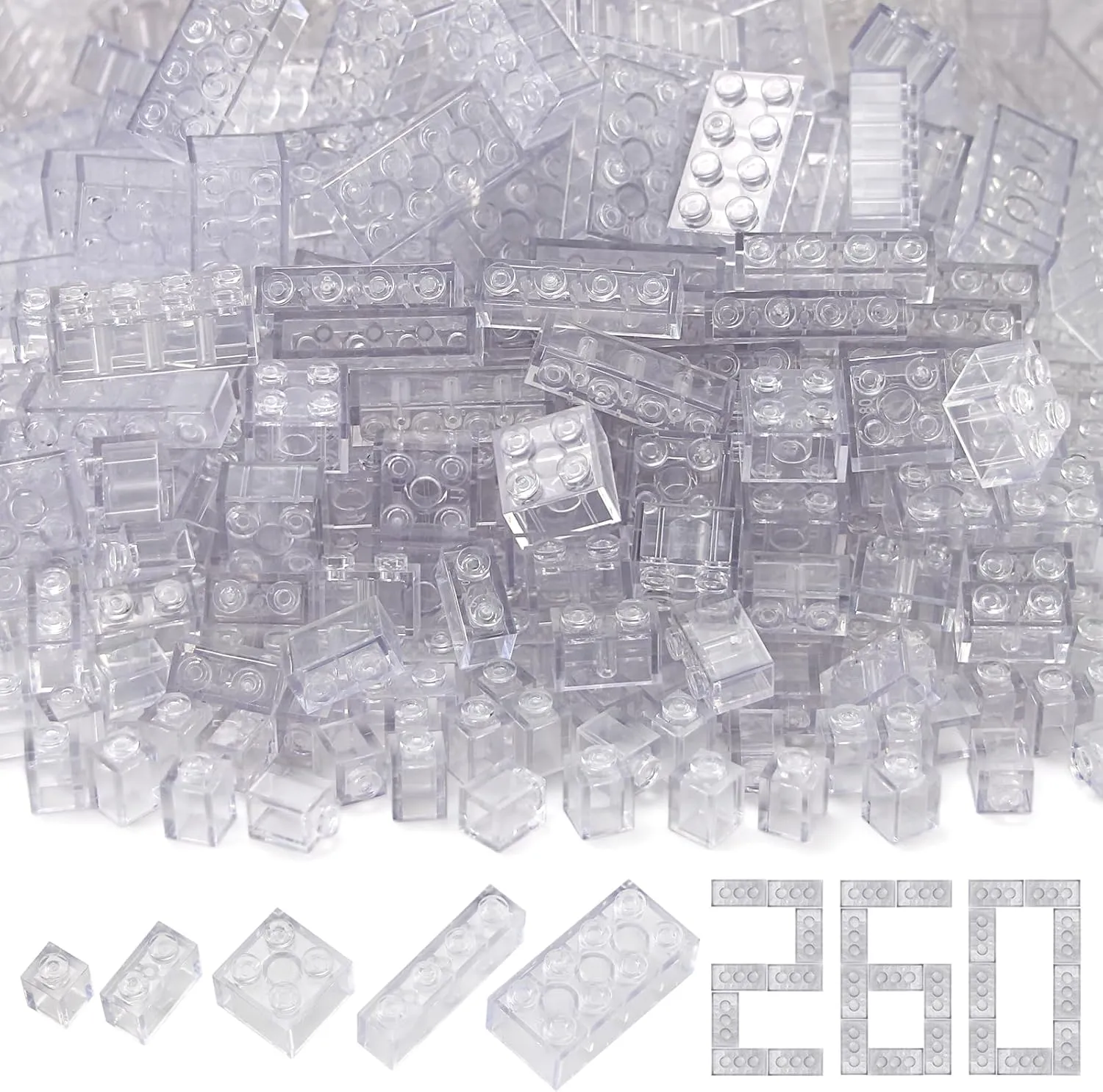 Feleph 260 Pieces Trans-Clear Bulk Bricks Classic Building Creative Play Blocks Set Parts Toy Accessories Compatible with Major Brick Brands (Clear)…