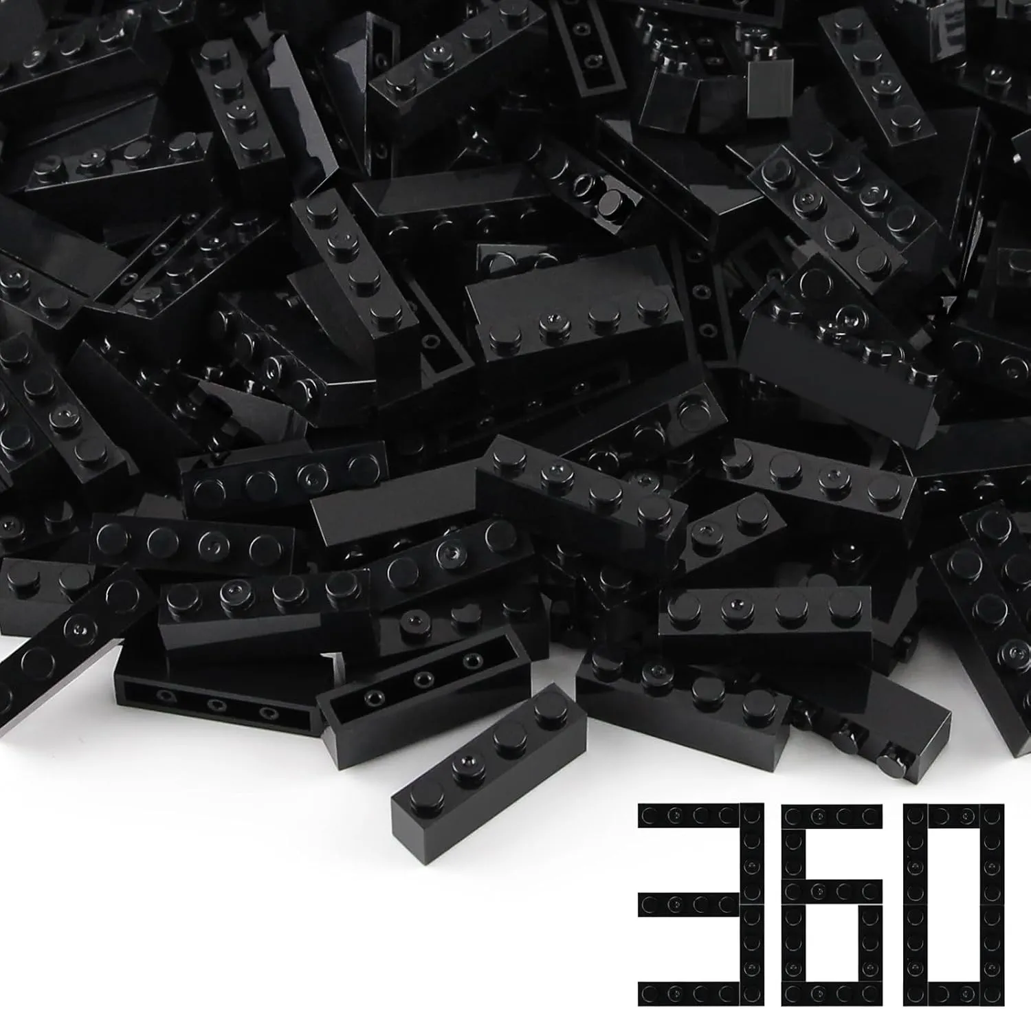 Feleph 360 Pieces 1x4 Bricks Black Classic Parts Building Creative Play Blocks Set Toy Classic Accessories Compatible with 3010 3066 Major Brick Brands