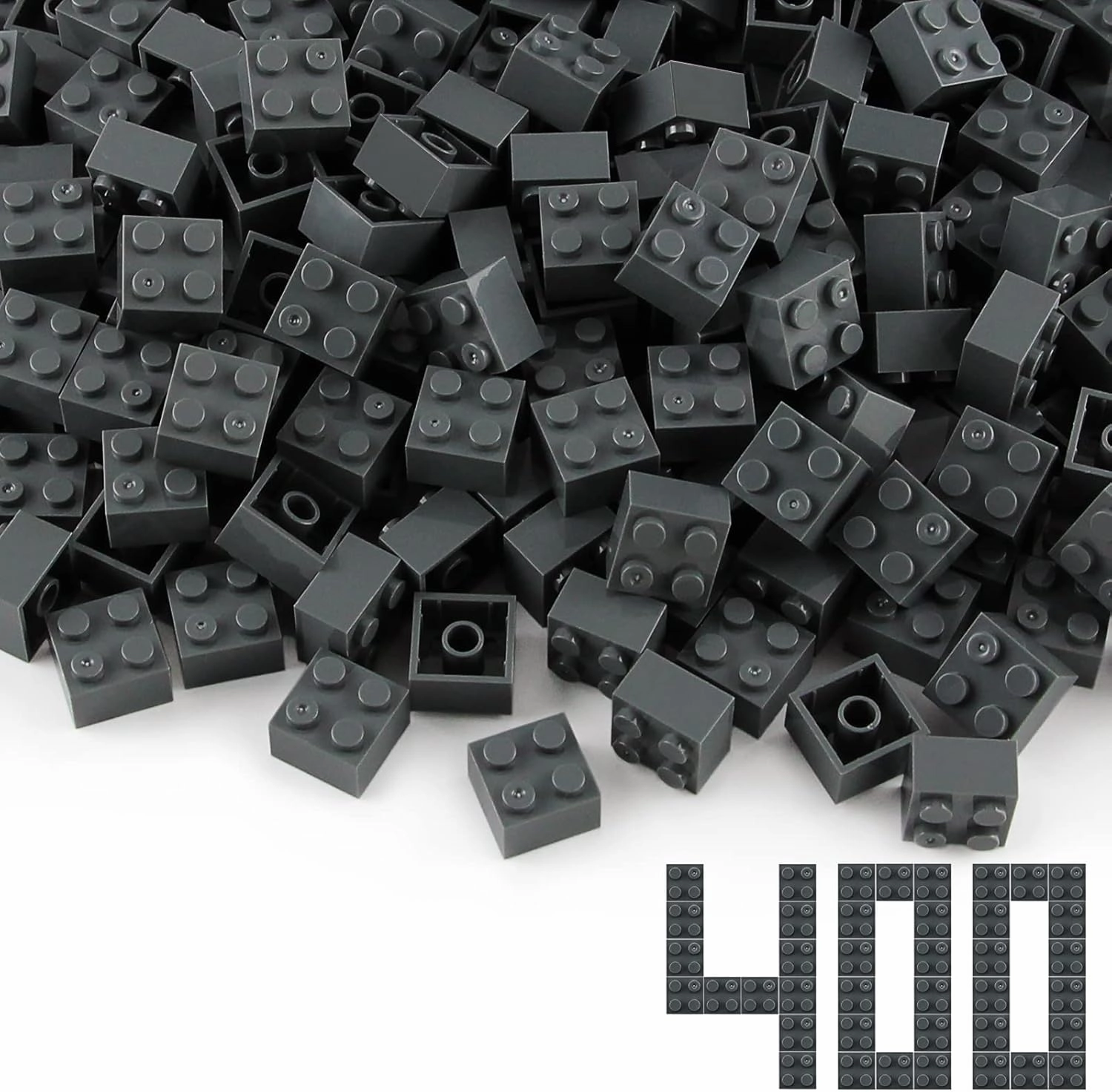 Feleph 2x2 Bricks Dark Stone Gray 400 Pieces Parts Classic Building Creative Play Blocks Set Toy Classic Accessories Creative Play Compatible with 3003 Major Brick Brands Building Blocks Toy
