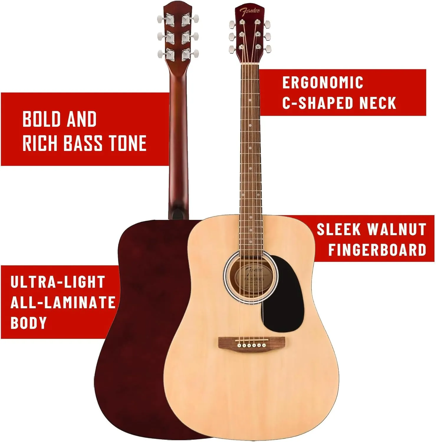 Fender Dreadnought Acoustic Guitar - Natural Bundle with Gig Bag, Strap, Strings, Picks, and Austin Bazaar Instructional Video