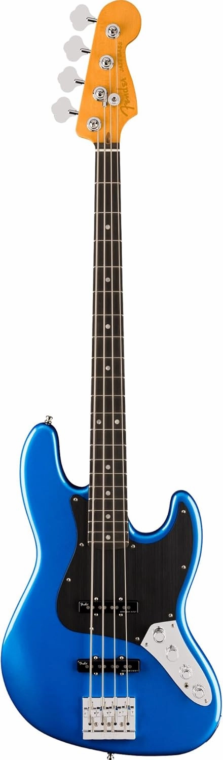 Fender American Ultra II Jazz Bass - Noble Blue Bundle with Case, Strap, Cable, Hat, and Guitar Cleaning Kit