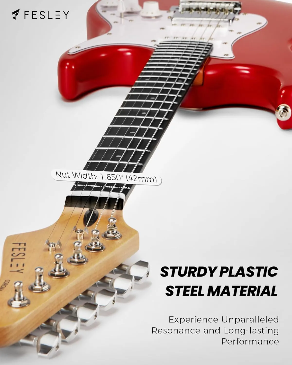 Fesley 39 Inch Electric Guitar: Beginner Electric Guitar Kit with HSS Pickup, Full Size Solid Body Guitar Starter Set with Amplifier, Bag, Strap, String, Cable, Picks, FST100, Red