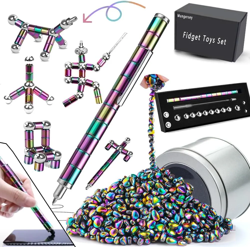 Fidget Toys Adults Set Over 600 PCS Magnetic Balls and Fidget Pen with Gift Box for Cool Stuff