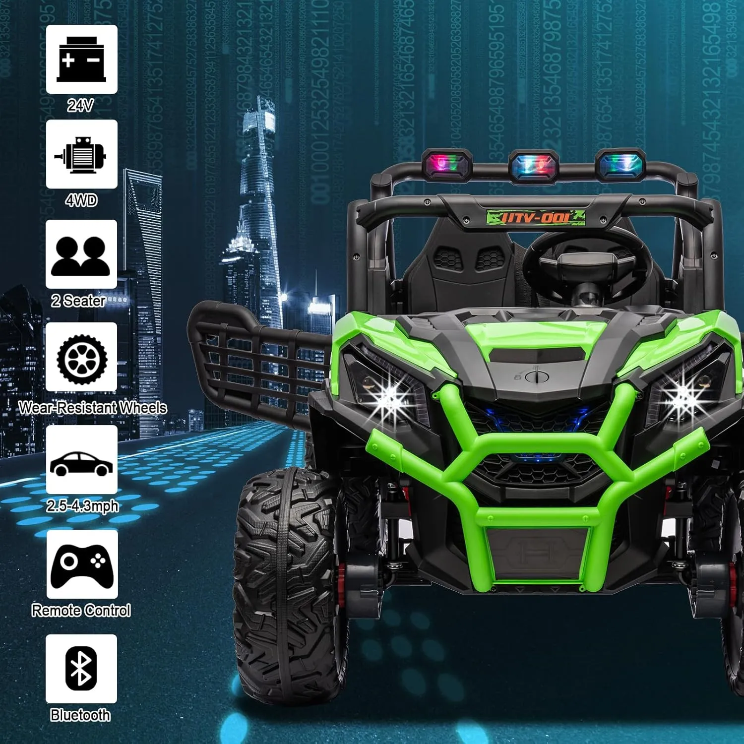FINITO 2 Seats 24V 4x4 Motorized Ride on UTV Ride on Toy Car Remote Control, Kids Electric Ride on UTV,Off-Road Electric Vehicles for Boys Girls, Green