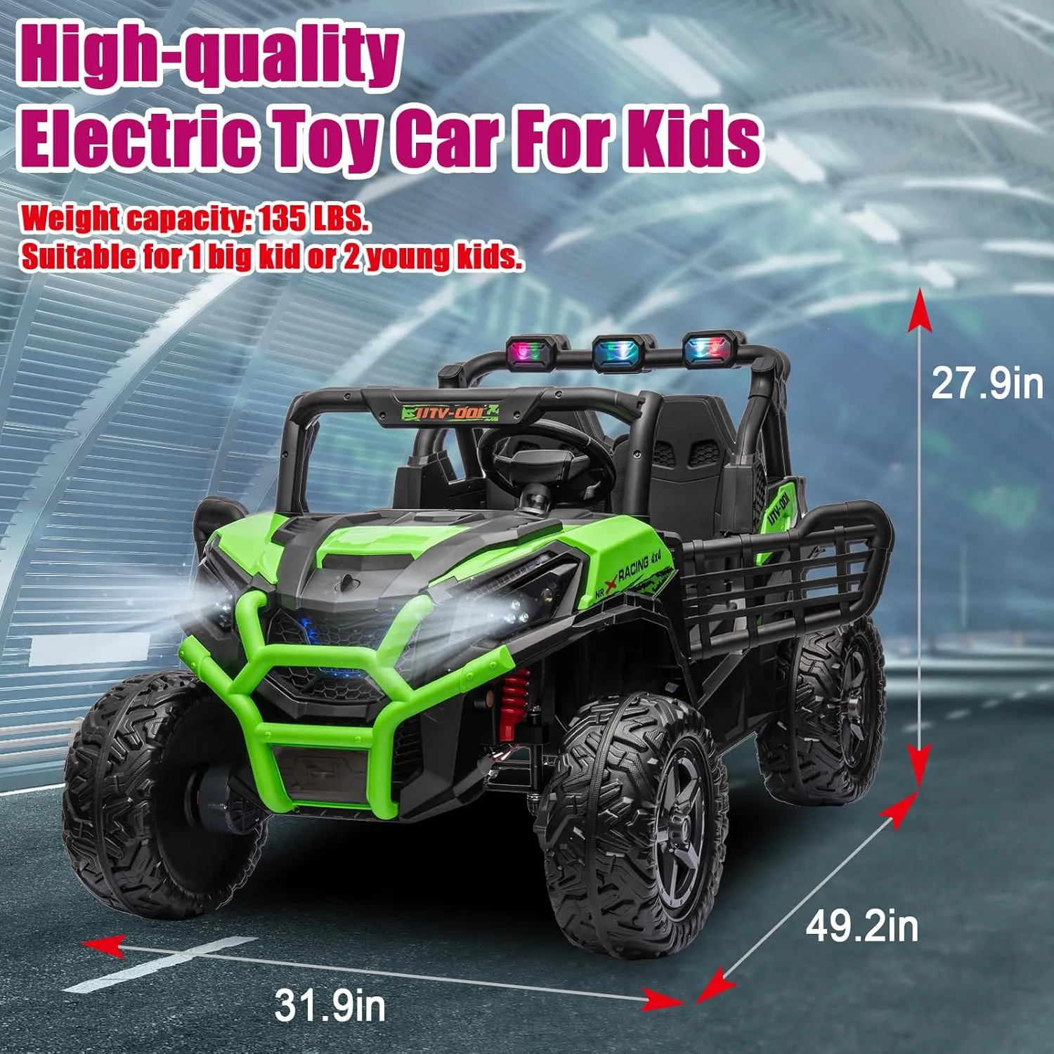 FINITO 2 Seats 24V 4x4 Motorized Ride on UTV Ride on Toy Car Remote Control, Kids Electric Ride on UTV,Off-Road Electric Vehicles for Boys Girls, Green
