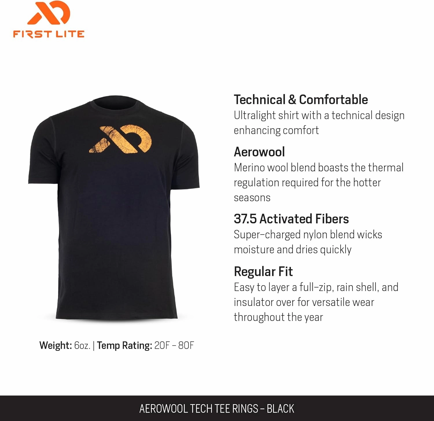 First Lite Men's Aerowool Tech Tee - Durable Merino Wool T-Shirt