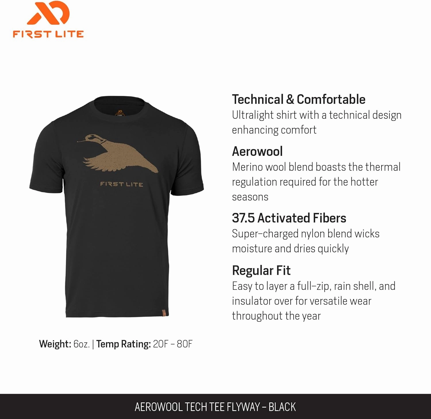First Lite Men's Aerowool Tech Tee - Durable Merino Wool T-Shirt
