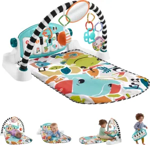 Fisher-Price Baby Playmat Glow and Grow Kick & Play Piano Gym, Blue Musical Learning Toy with Developmental Activities for Newborns 0  Months