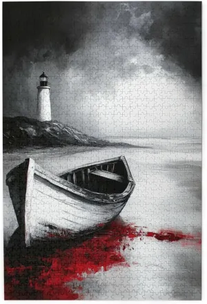 Fishing Boat and Lighthouse Jigsaw Puzzle 1000 Piece,20x30 Inches Wooden Picture Jigsaw Puzzles for Adult Family Game