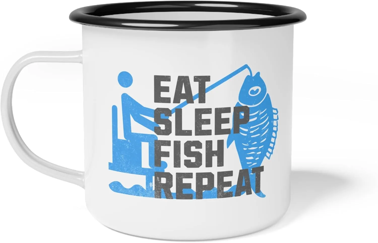 Fishing Enamel Camp Cup, Eat Sleep Fish Repeat Mug, Outdoor Adventure Drinkware, Fisherman Gift, Camping Accessories