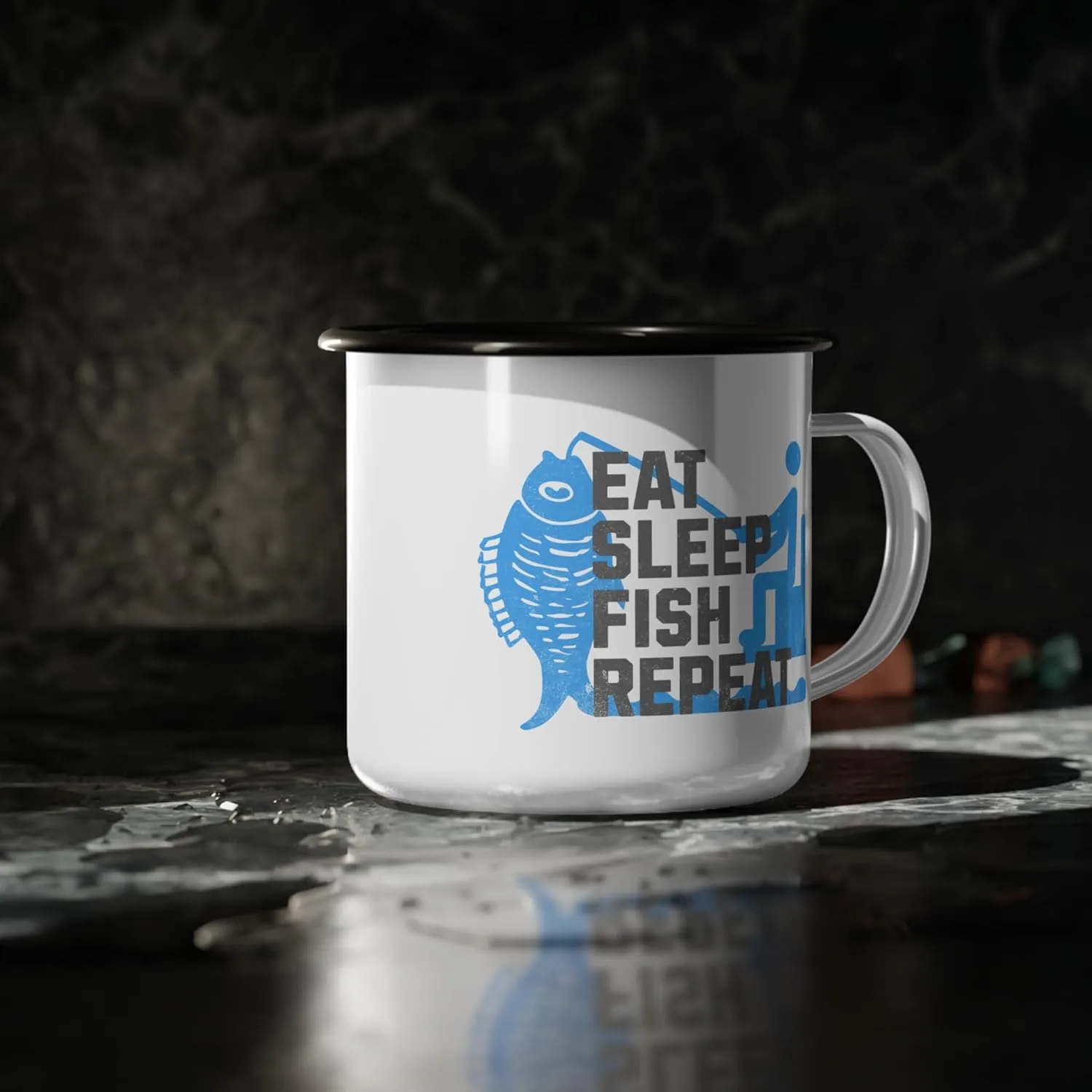Fishing Enamel Camp Cup, Eat Sleep Fish Repeat Mug, Outdoor Adventure Drinkware, Fisherman Gift, Camping Accessories