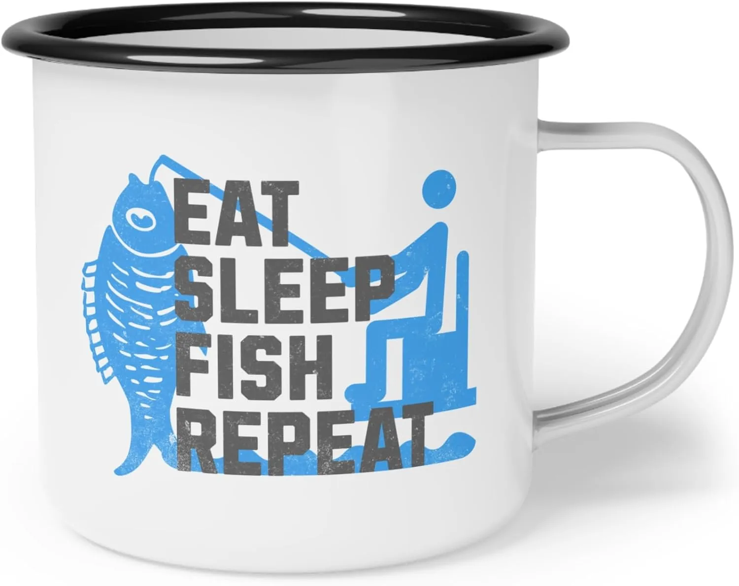 Fishing Enamel Camp Cup, Eat Sleep Fish Repeat Mug, Outdoor Adventure Drinkware, Fisherman Gift, Camping Accessories