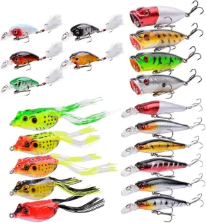 Fishing Lures Kit Mixed Including Minnow Popper Crank Baits with Hooks for Saltwater Freshwater Trout Bass Salmon Fishing