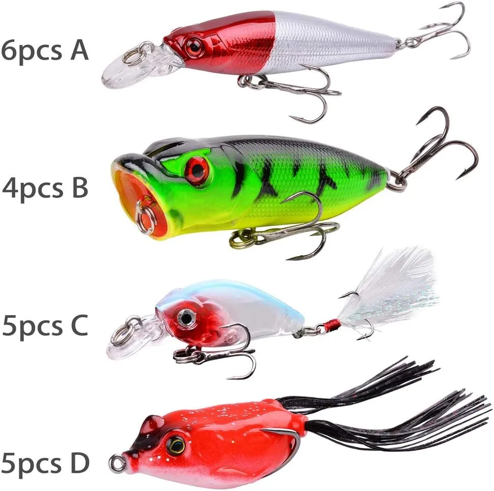 Fishing Lures Kit Mixed Including Minnow Popper Crank Baits with Hooks for Saltwater Freshwater Trout Bass Salmon Fishing