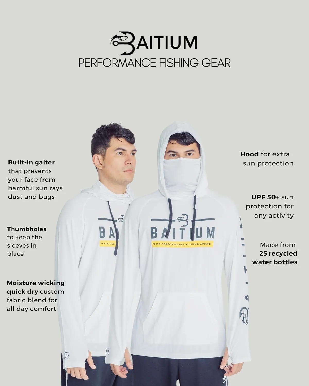 Fishing Shirts for Men,UPF50 Hooded Long Sleeve with Gaiter, Sun Protection Dry Fit Apparel, Face Mask, Fishing Clothes