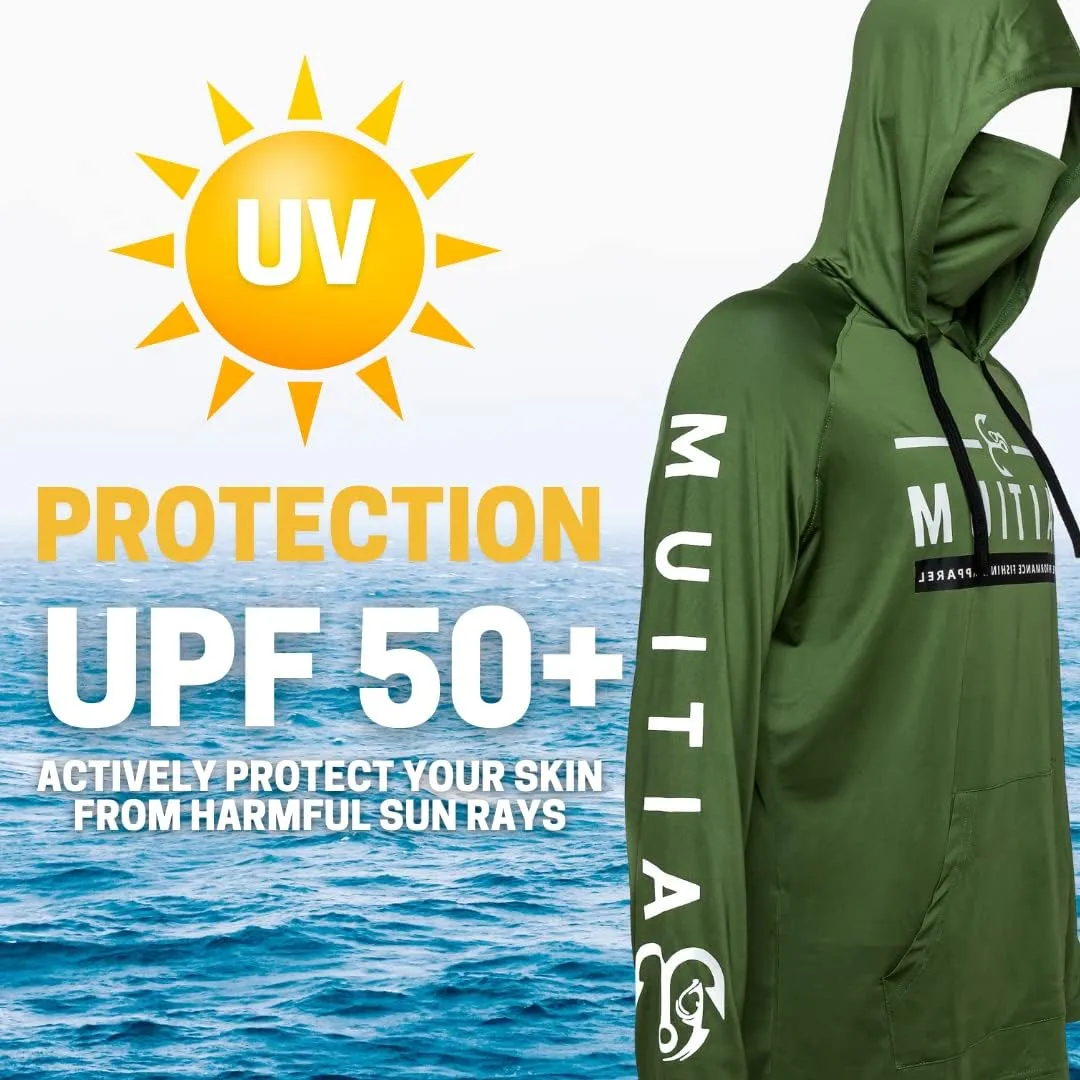Fishing Shirts for Men,UPF50 Hooded Long Sleeve with Gaiter, Sun Protection Dry Fit Apparel, Face Mask, Fishing Clothes