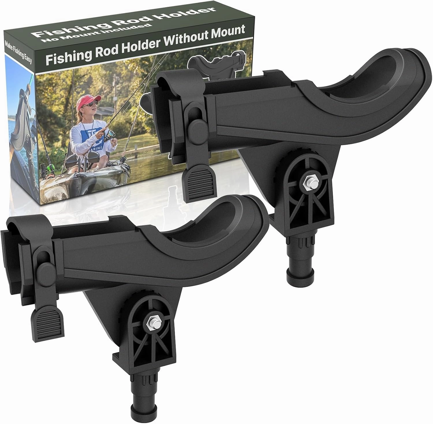 Fishing Rod Holder - No Mount Included, Compatible with Scotty Accessories, Quick-Release Strap for Spinning & Baitcaster Rods, Ideal for Kayaks, Canoes, and Small Boats, Pack of 2