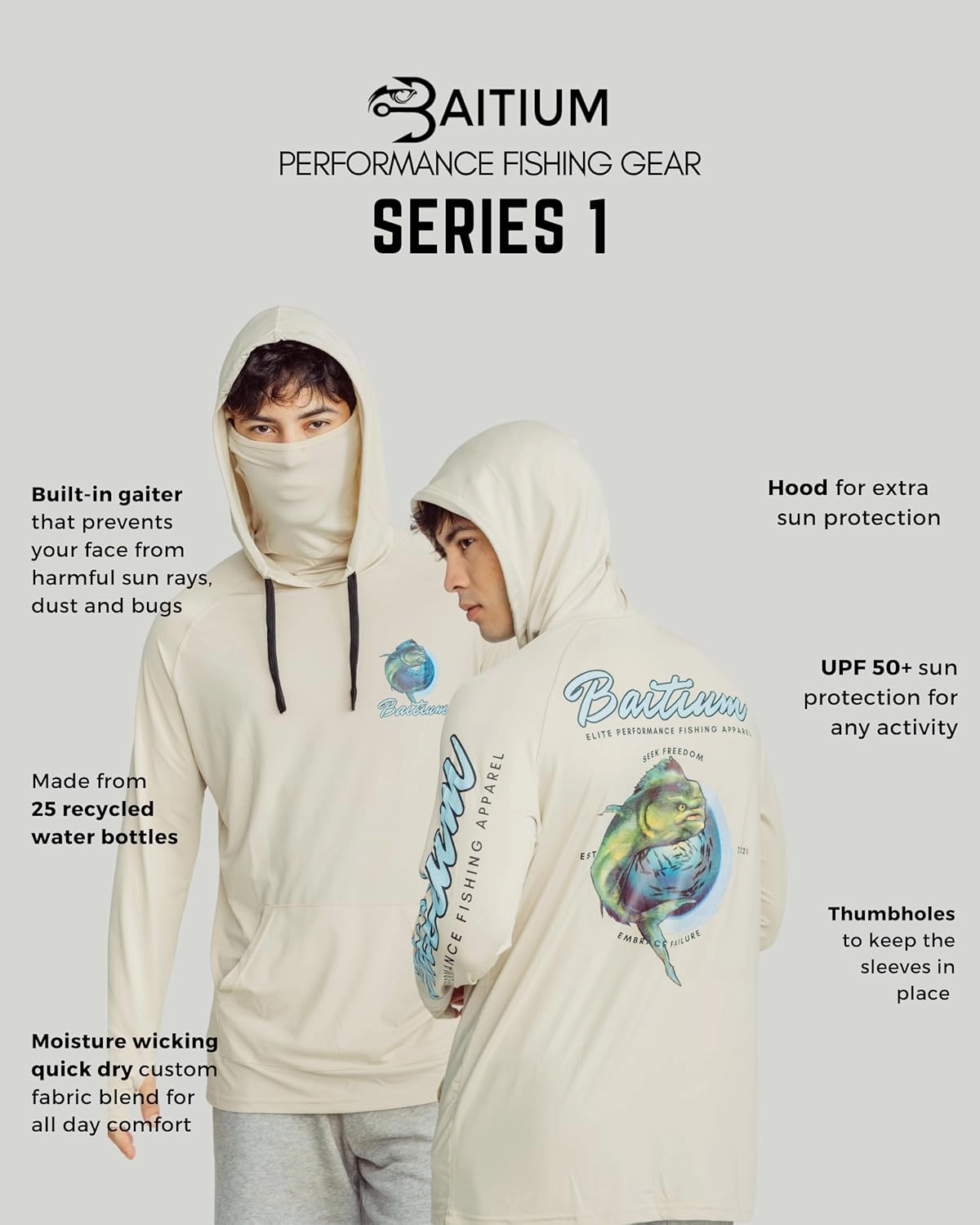Fishing Shirts for Men,UPF50 Hooded Long Sleeve with Gaiter, Sun Protection Dry Fit Apparel, Face Mask, Fishing Clothes