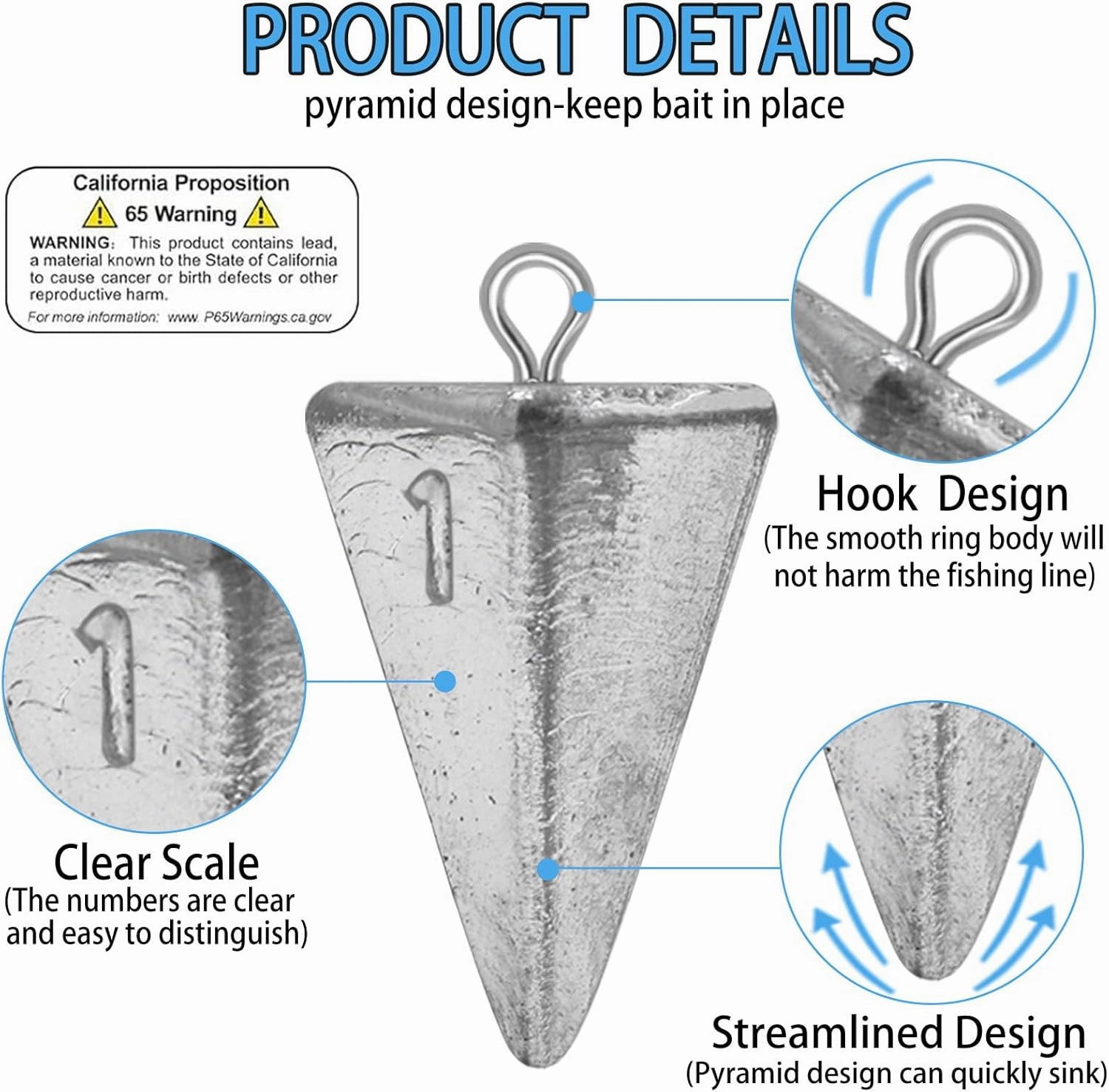Fishing Weights Pyramid Sinkers Kit Bullet Fishing Weights Sinkers for Ocean Saltwater Surf Fishing - Essential Tackle Set in 1oz, 2oz, 3oz, 4oz Sizes