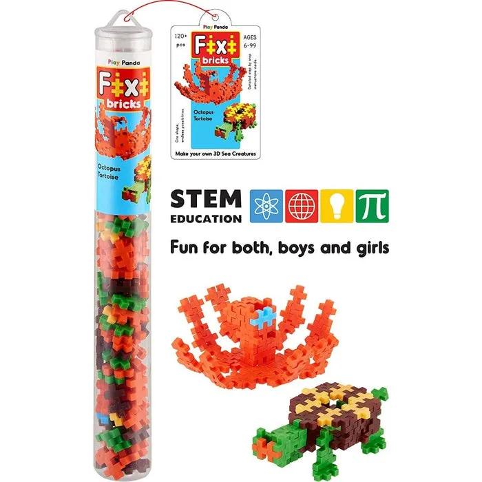 Fixi Bricks Aqua Tube 2 - Octopus and Tortoise | 120 Pieces (6-10 Years)