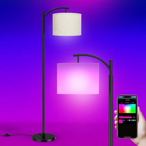 Floor Lamps with Matter Smart Light Bulb, RGB   Color Temperatures Bright Dimmable Smart Floor lamp, Living Room Standing Tall Industrial Floor Lamp (Beige Lampshade Included) -Black