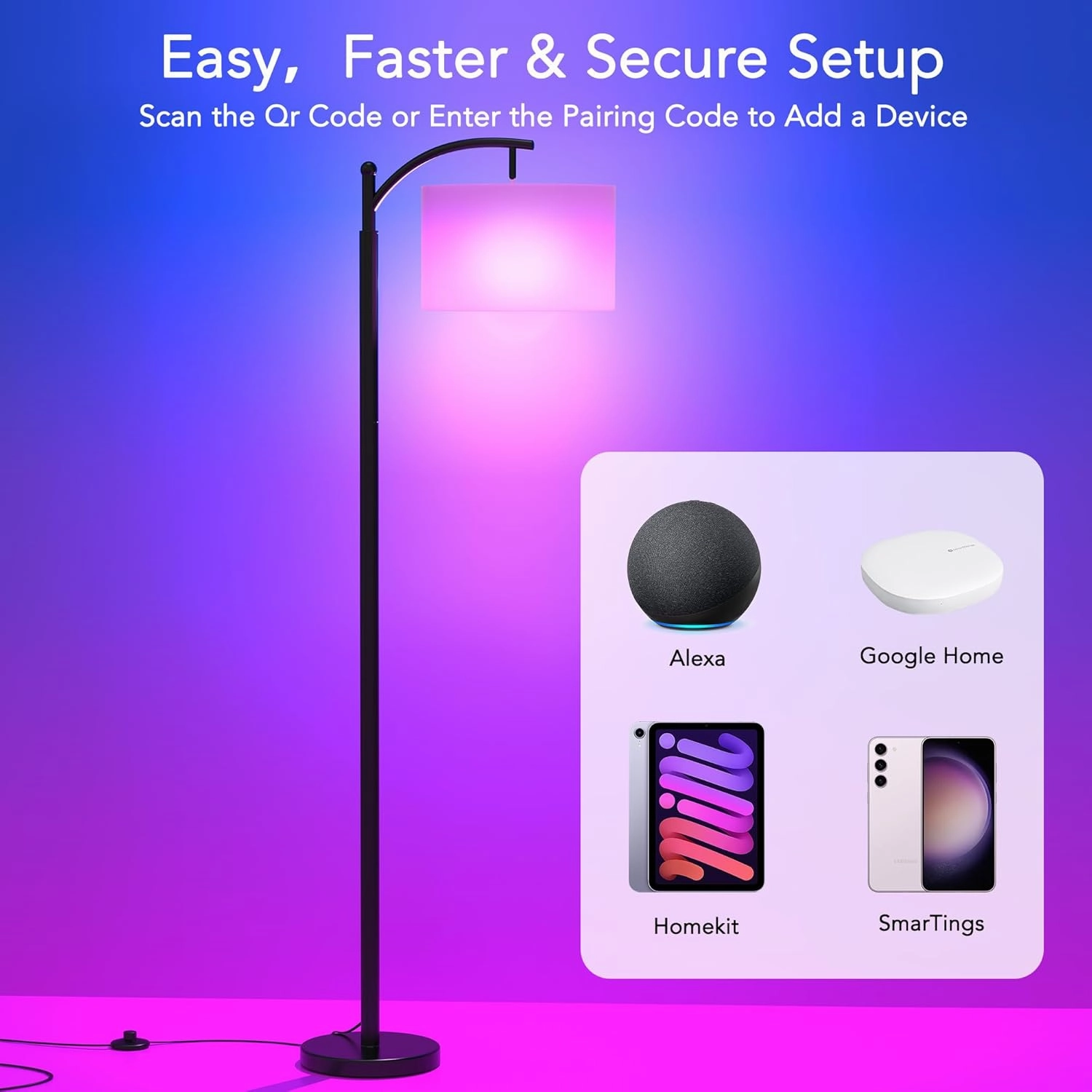 Floor Lamps with Matter Smart Light Bulb, RGB   Color Temperatures Bright Dimmable Smart Floor lamp, Living Room Standing Tall Industrial Floor Lamp (Beige Lampshade Included) -Black