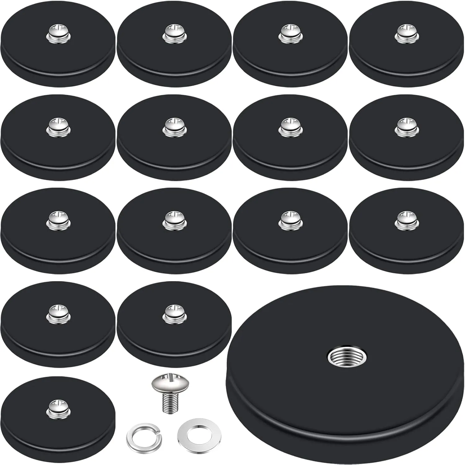 Flutesan 16 Pcs Rubber Coated Magnet Neodymium Base Anti Scratch Magnet Male Thread with Bolts Nuts Lighting Camera Tools Equipments