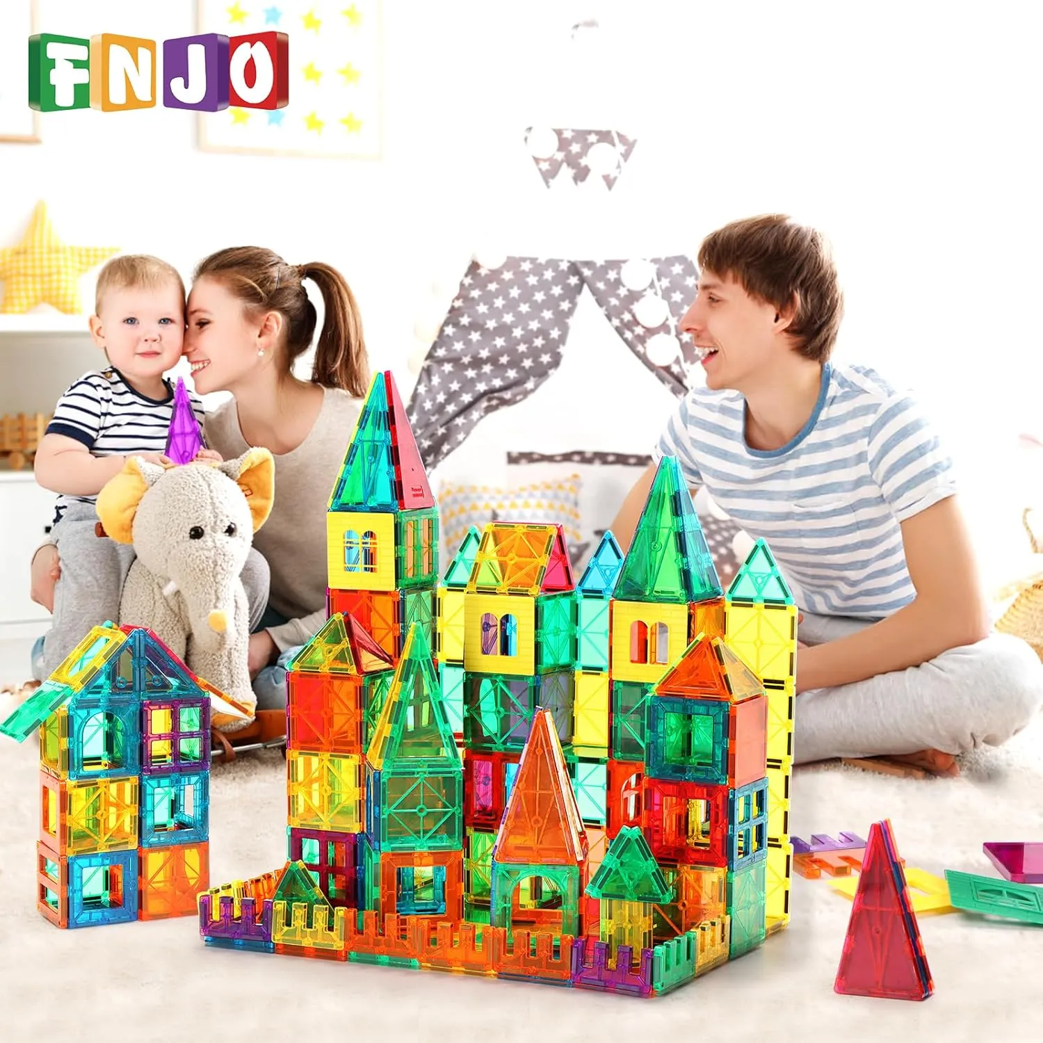 FNJO Magnetic Tiles, 100PCS Building Blocks, Magnets Building Set, STEM Construction Stacking Toy Gift for Kids 3  Boys and Girls Preschool Kindergarden Toy