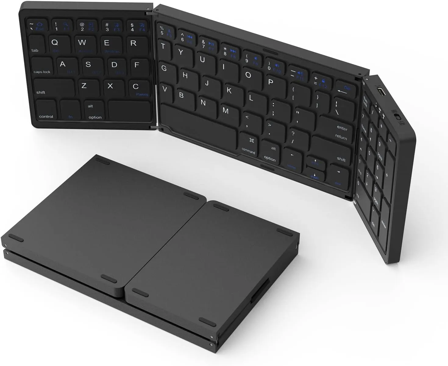 Foldable Bluetooth Keyboard, Wireless Portable with Numeric Keypad, USB-C Rechargeable Travel Keyboard for Laptop, Tablet, iPad, Smartphone (Black)