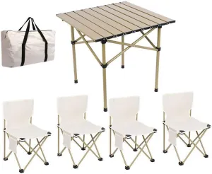 Folding Beach Picnic Tables Collapsible Backpack Lawn Chair Camping Folding Chair Set with Roll up Carbon Steel Table for More People Party, BBQ, 53cm-black-5pcs