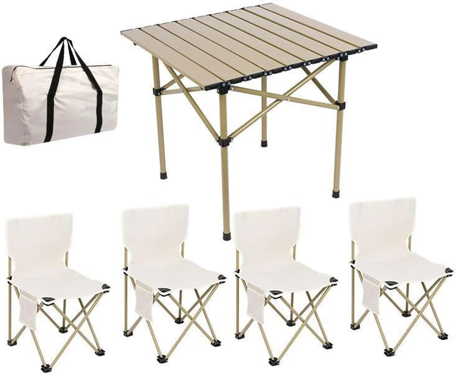 Folding Beach Picnic Tables Collapsible Backpack Lawn Chair Camping Folding Chair Set with Roll up Carbon Steel Table for More People Party, BBQ, 53cm-black-5pcs