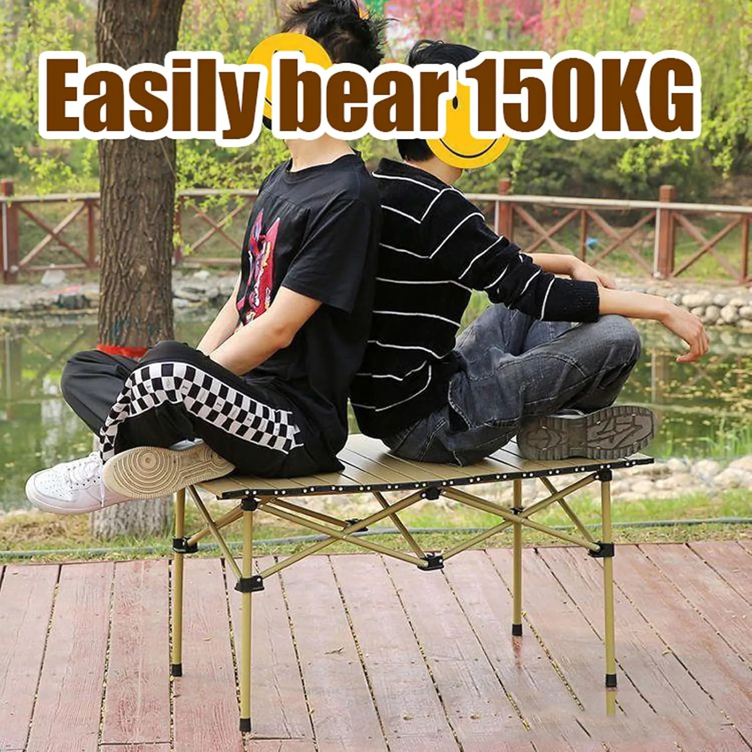 Folding Beach Picnic Tables Collapsible Backpack Lawn Chair Camping Folding Chair Set with Roll up Carbon Steel Table for More People Party, BBQ