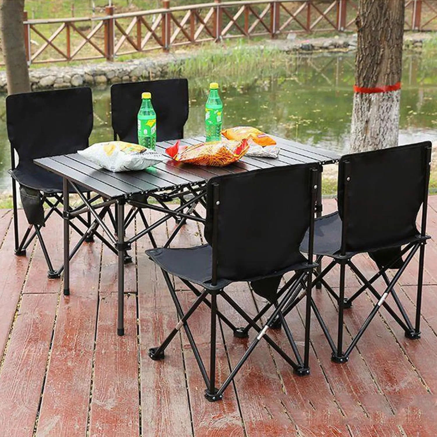Folding Beach Picnic Tables Collapsible Backpack Lawn Chair Camping Folding Chair Set with Roll up Carbon Steel Table for More People Party, BBQ