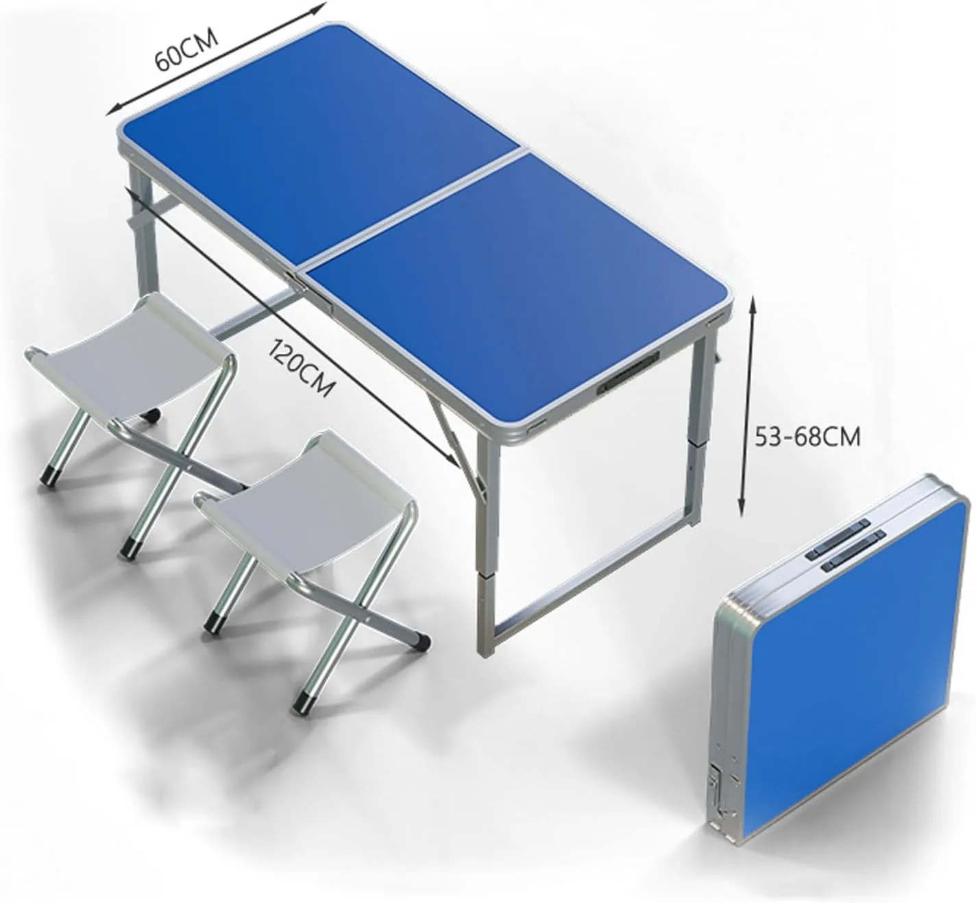 Folding Camping Table and Foldable Stool Set, Adjustable Height Aluminum Camping Table Portable Picnic Dining Chairs Lightweight Folding Table w/Handle