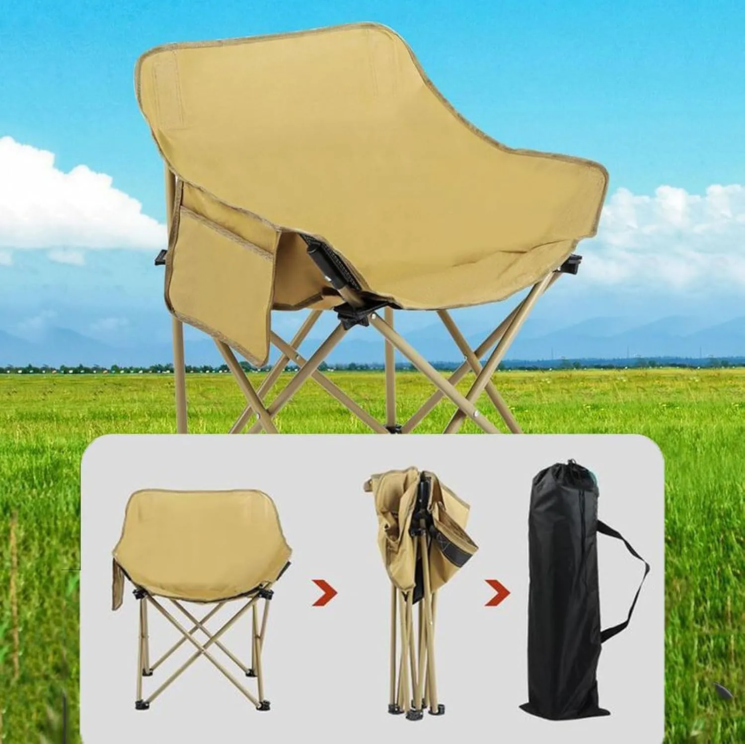 Folding Camping Table with Chairs Set, Portable Lightweight Carbon Steel Picnic Table Camp Chairs Lawn Chair with Storage Bag, for Hiking Picnic Party, Black-120cm-7pcs