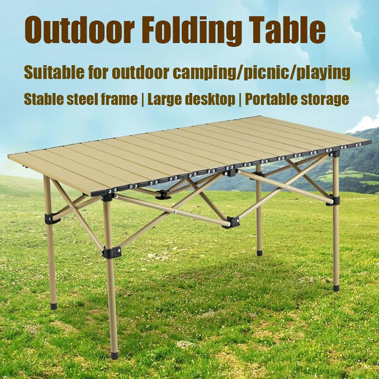 Folding Camping Table with Chairs Set, Portable Lightweight Carbon Steel Picnic Table Camp Chairs Lawn Chair with Storage Bag, for Hiking Picnic Party, Black-120cm-7pcs