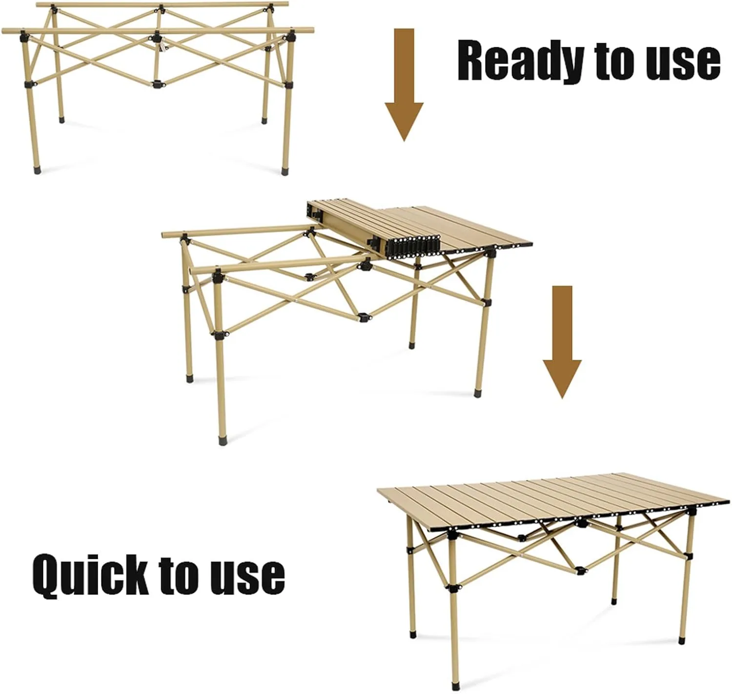 Folding Camping Table with Seats, Portable Aluminum Picnic Table and Collapsible Chairs with Carrying Storage Bag, Compact Patio Table Chairs for Indoor Outdoor, Brown