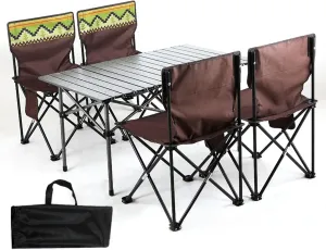 Folding Camping Table with Seats, Portable Aluminum Picnic Table and Collapsible Chairs with Carrying Storage Bag, Compact Patio Table Chairs for Indoor Outdoor, Brown