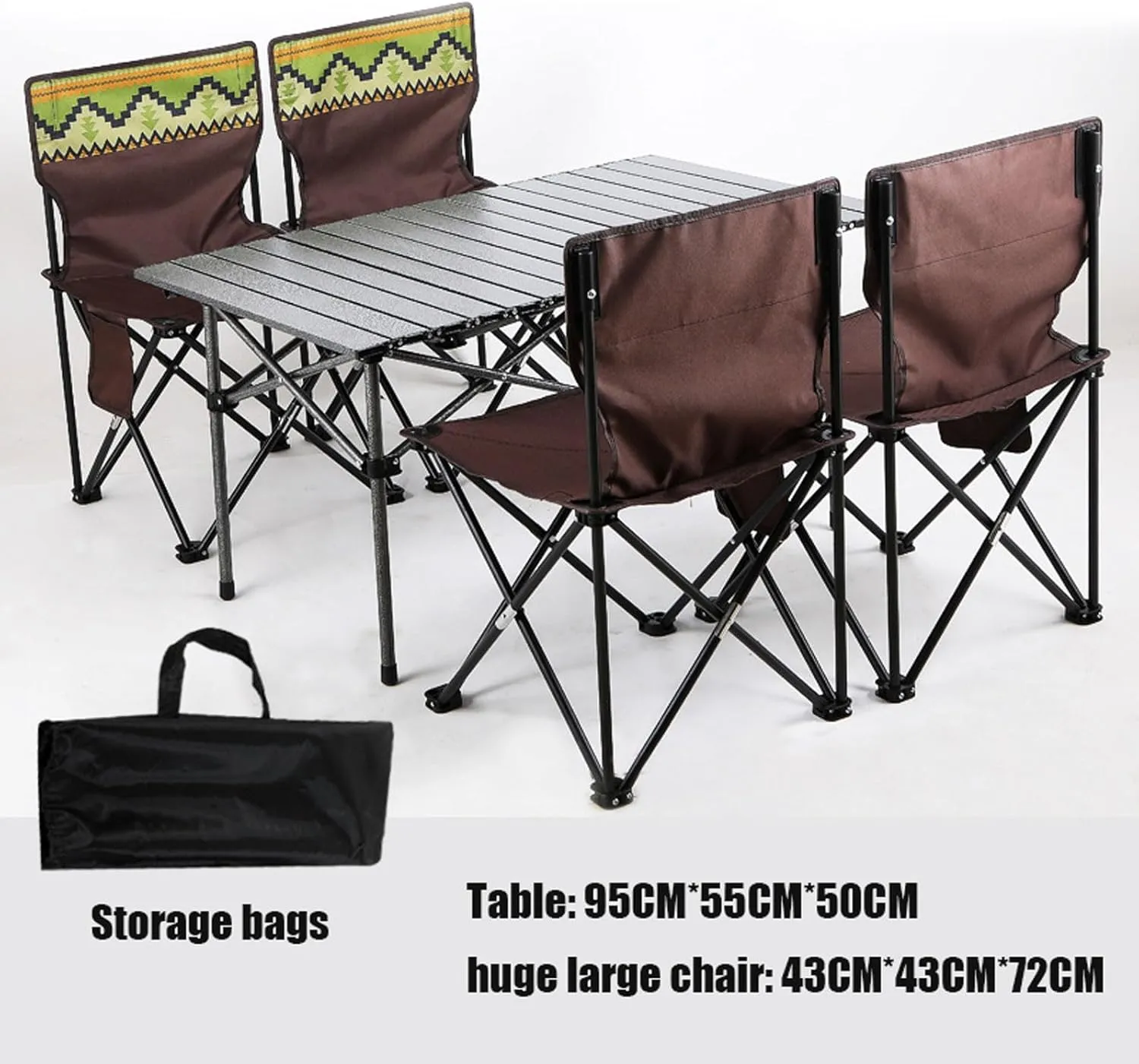 Folding Camping Table with Seats, Portable Aluminum Picnic Table and Collapsible Chairs with Carrying Storage Bag, Compact Patio Table Chairs for Indoor Outdoor, Brown